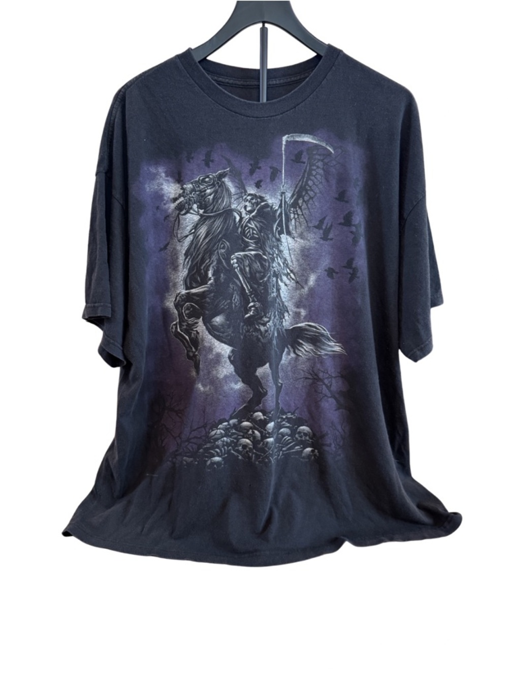 Y2K Liquid Blue Dark Fantasy Grim Reaper Horse t-shirt